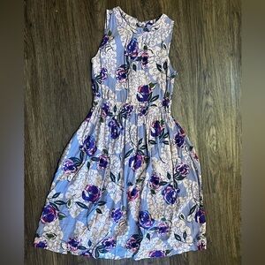 Boden Floral Dress with Purple and Blue Hues